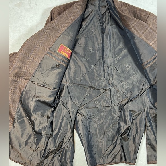 Brioni 44R NOMENTANO Brown Navy Plaid 3 Button Double Vent 100% Wool Sport Coat - Picture 9 of 15